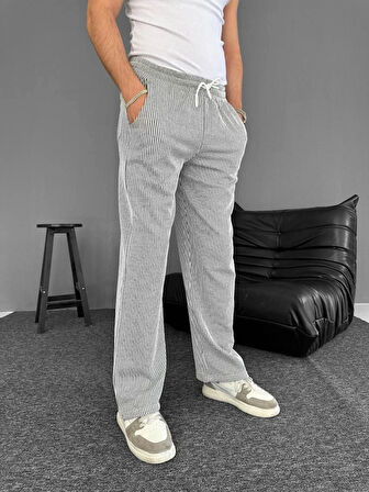 u Yolu Çizgili Cepli Pantalon  Gri