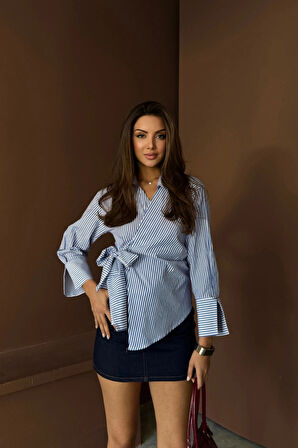 ÇİZGİİ POPİN KRUVAZE BAĞAMAI GÖMEK  Mavi