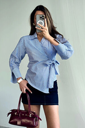 ÇİZGİİ POPİN KRUVAZE BAĞAMAI GÖMEK  Mavi