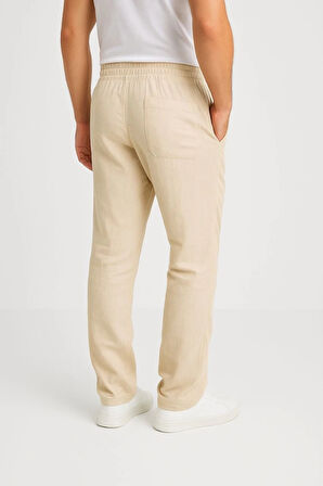 Erkek Keten Pantolon – Cepli, Beli astikli Ve Bağcıklı, Nefes Alan Rahat Kalıp, Yazlık Ve Baharlık Günlük Giyim, Şık  Konforlu Boru Paça odel  Bej