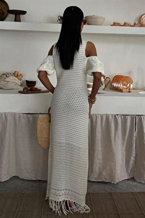 Omuz Detaylı Etek Ücü Püsküllü Triko Elbise 2862