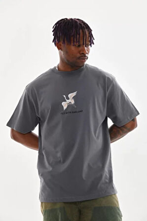 Unisex Baskılı Oversize Thirt  Füme