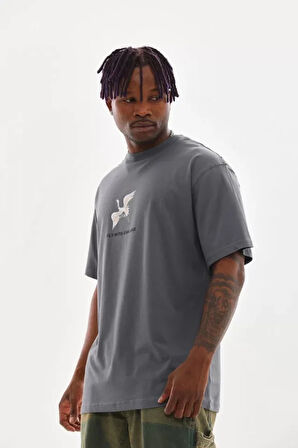 Unisex Baskılı Oversize Thirt  Füme