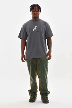 Unisex Baskılı Oversize Thirt  Füme