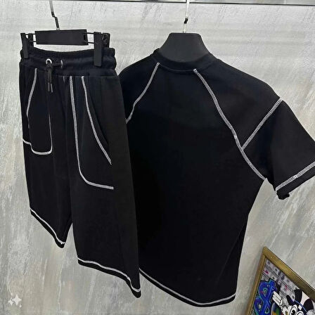 Unisex Karoyaka Dikişli Şortlu Takım  iyah