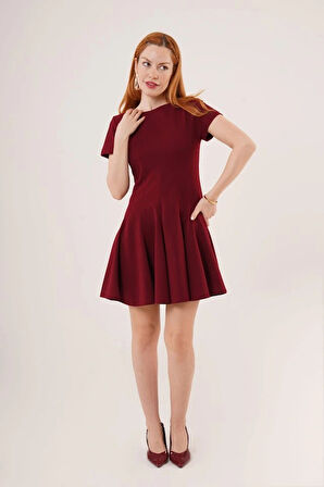 Önden Dikiş Detaylı Çan odel Bordo Elbise