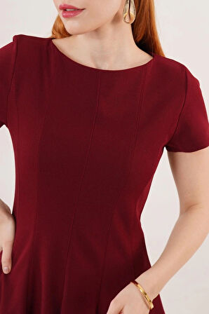 Önden Dikiş Detaylı Çan odel Bordo Elbise