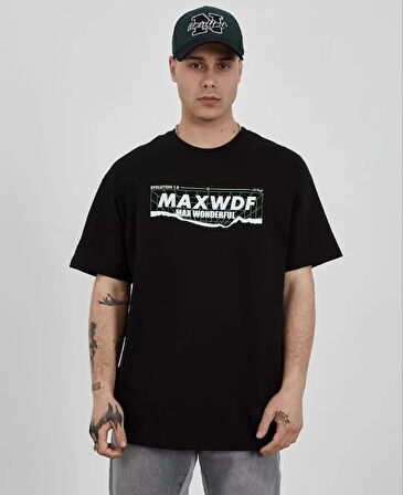 Unisex Bisiklet Yaka Baskılı Oversize Thirt  iyah