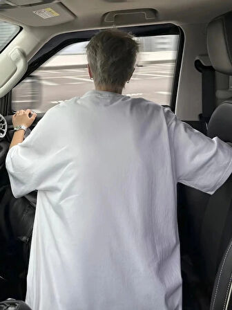 Baskılı Oversize Bisiklet Yaka Tshirt  Beyaz