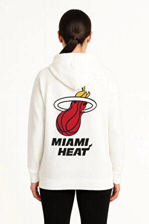 Üç İplik Kapüşonlu Ön Ve Arka Baskılı weathirt Hoodie  Beyaz