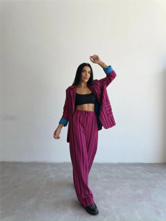 OTTOAN ÇİZGİİ CEKETPANTOON TK  Fuşya