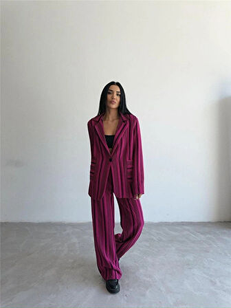 OTTOAN ÇİZGİİ CEKETPANTOON TK  Fuşya