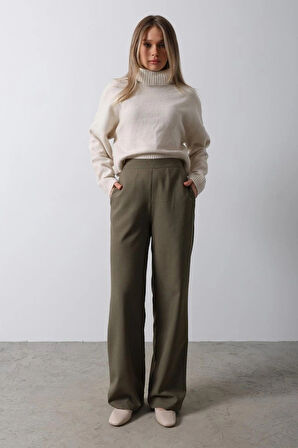 Beli Yarım Lastikli Palazzo Pantolon  Haki