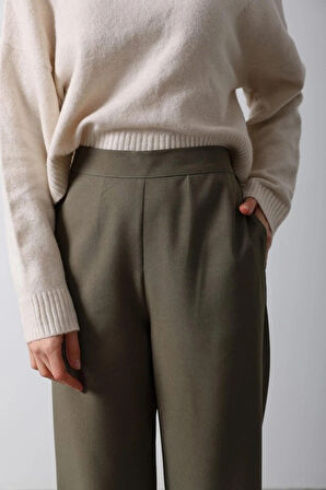Beli Yarım Lastikli Palazzo Pantolon  Haki