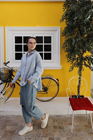 Müslin Uzun Kol Gömlek  Bebe Mavisi