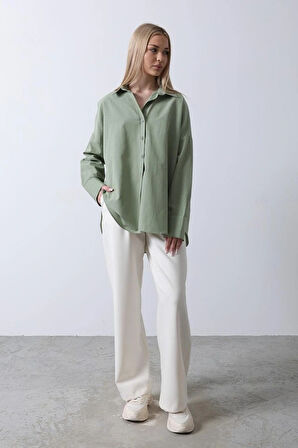 Geniş anşet Detaylı Gömlek  Haki