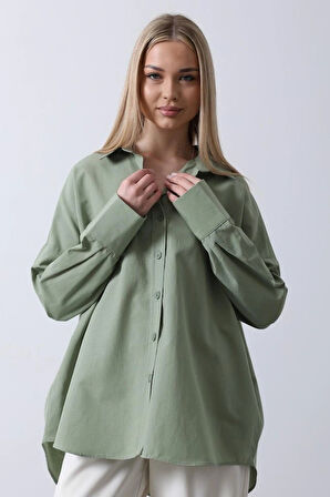 Geniş anşet Detaylı Gömlek  Haki