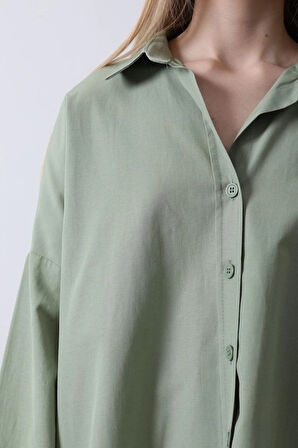 Geniş anşet Detaylı Gömlek  Haki