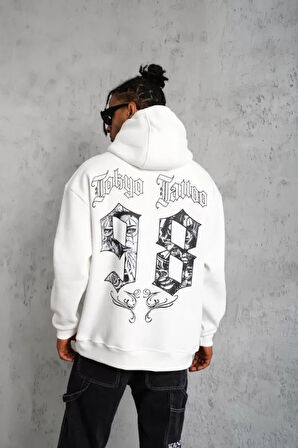 Erkek 98 Baskılı Kapşonlu weat  Beyaz