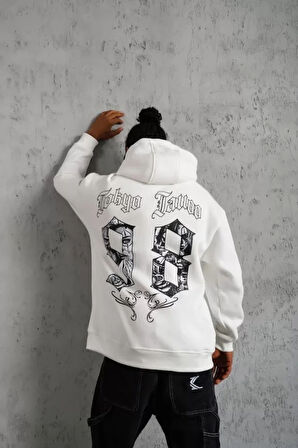 Erkek 98 Baskılı Kapşonlu weat  Beyaz