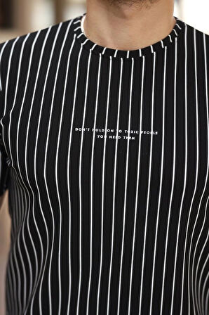 Erkek Dikey çizgili Ottoman Kumaş Kısa Kollu Tshirt