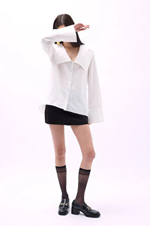 Geniş Yaka Volan Kol Gömlek