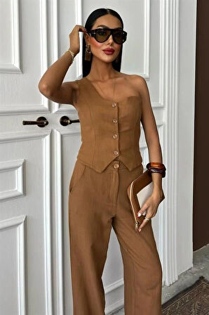 Tek Omuz Büstiyer Plazzo Pantolon Viscon Takım 10159