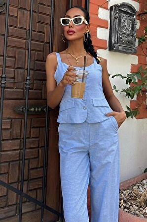 Kalın Askılı Bluz Pantolon Keten Takım 10187