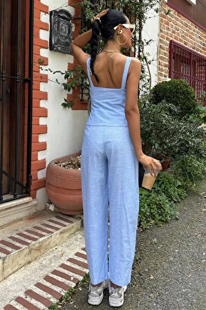 Kalın Askılı Bluz Pantolon Keten Takım 10187