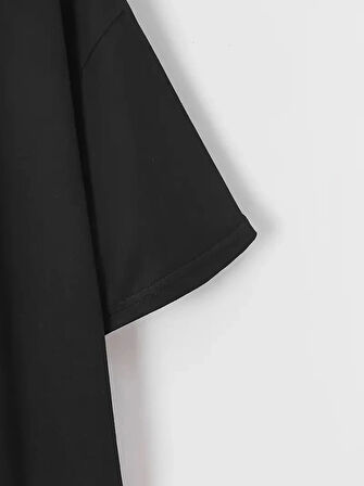 New York Baskılı Oversize Bisiklet Yaka Tshirt  iyah