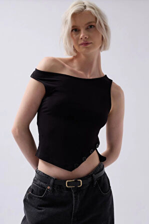 Kayık Yaka Yırtmaç Detay Bluz