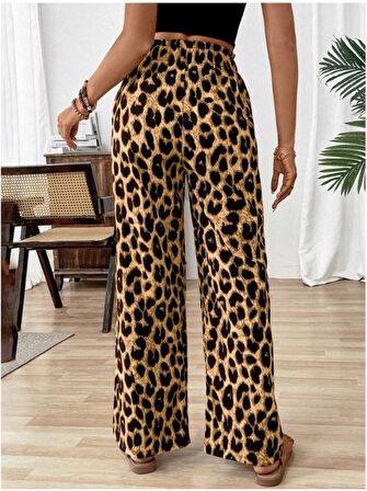 Kadın Süprem Kumaş Beli Lastikli Leopar Desen Pantolon