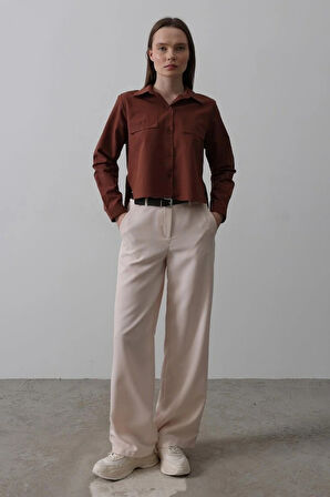 Kemerli Palazzo Pantolon  Pudra