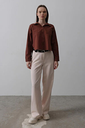 Kemerli Palazzo Pantolon  Pudra