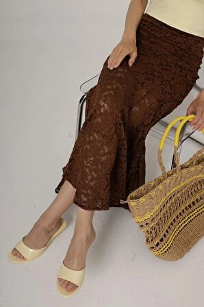 Bel Lastikli Dantel Etek  Kahve