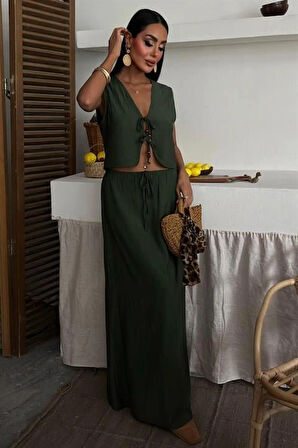 Yelek Önden Bağlamalı Uzun Etekli Takım 10192