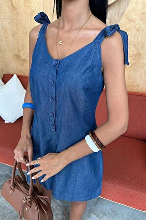 Tensel Denim Kumaşlı Mini Tulum 1363