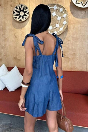 Tensel Denim Kumaşlı Mini Tulum 1363