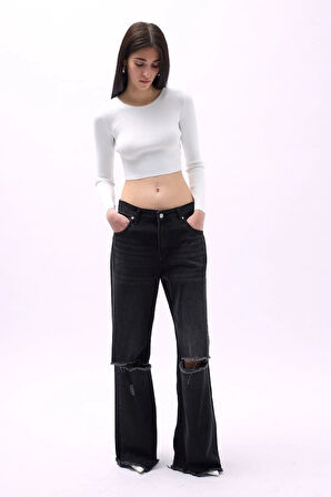 Bisiklet Yaka Dokulu Crop