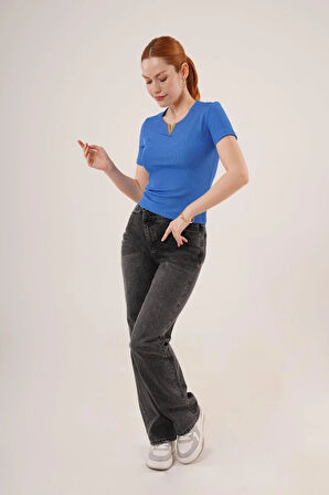 Kısa Kollu Yaka Detaylı Kaşkorse aks Bluz