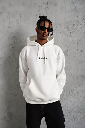 Erkek Astronot Baskılı Kapüşonlu weat  Beyaz