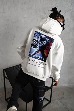 Erkek Astronot Baskılı Kapüşonlu weat  Beyaz