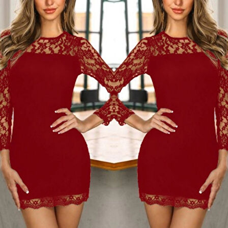 Kadın Göğüs Yukarısı Sırt Ve Kol Tül Detay Krep Mini Elbise