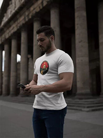 Unisex Bisiklet Yaka Baskılı Oversize Thirt  Beyaz