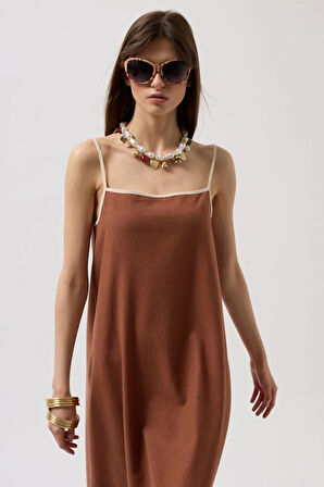 Şerit Detay Keten axi Elbise