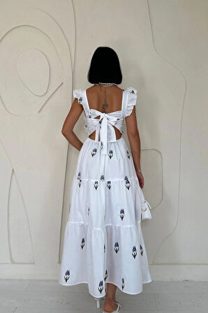 Lacivert ıfır Kol Fırfırlı Elbise