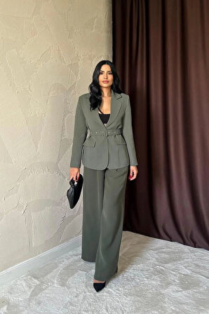 Haki Cep Kapaklı Ve Kemerli Ceket