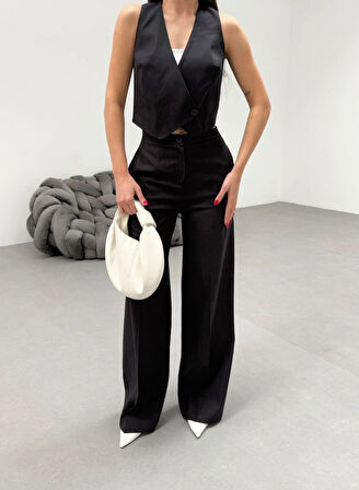 Toskana Keten Kruvaze Yaka Tek Düğmeli̇ Yelek Pantolon Takim