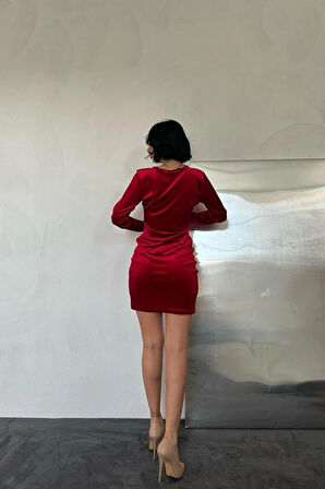 Kırmızı Yaka Ve Kol Dantelli ini Elbise