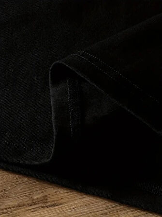 Baskılı Oversize Bisiklet Yaka Tshirt  iyah